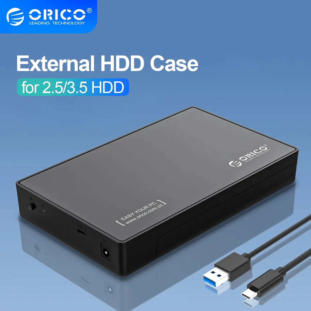 ORICO-carcasa de disco duro externo de 3,5 pulgadas, carcasa tipo C SATA a USB3.0 HDD para SSD de 2,5/3,5 pulgadas, compatible con UASP