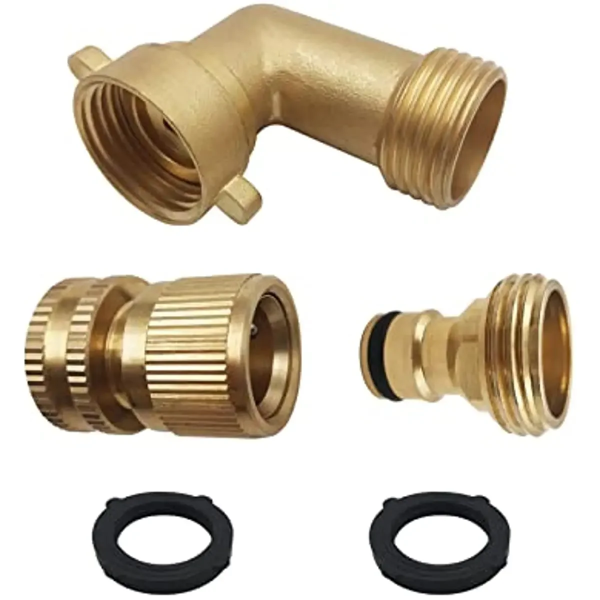 Adaptador de manguera de jardín de latón macizo, Conector de codo de 90 grados de 3/4 pulgadas y conector rápido de manguera de 3/4 pulgadas