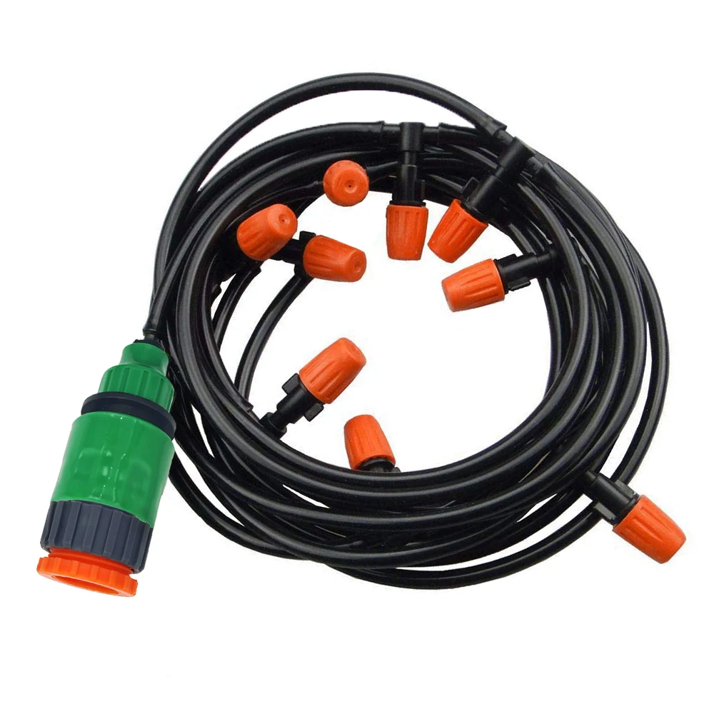 Kit de riego con boquillas antiniebla, sistema de riego automático de plantas con nebulización por pulverización para jardín de 5M-20M con manguera y conector de PE 4/7