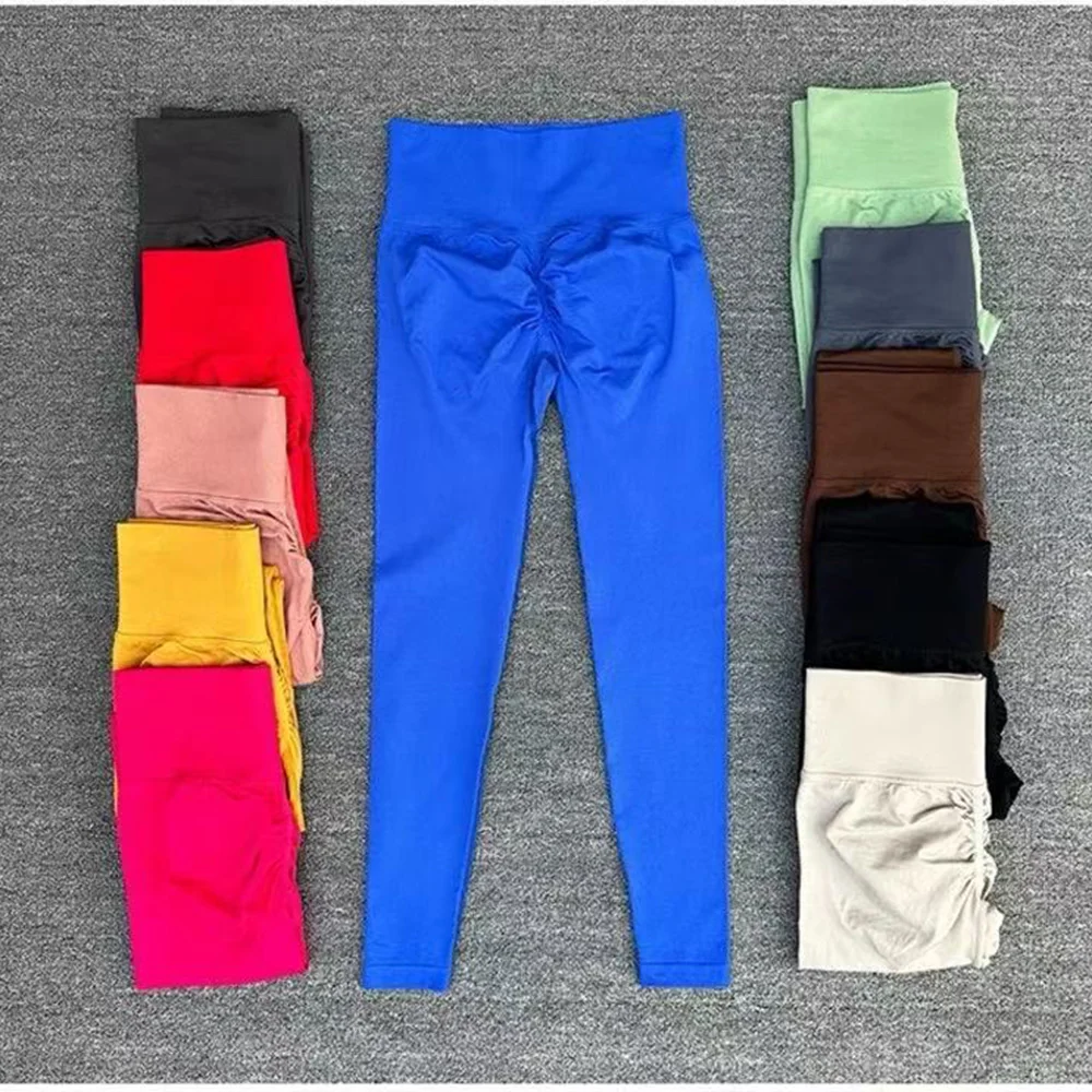 Pantalones deportivos sin costuras para Yoga, mallas deportivas de cintura alta, transparentes, para Yoga, gimnasio, correr, pantalones de secado rápido, pantalones con fruncido en la parte de atrás