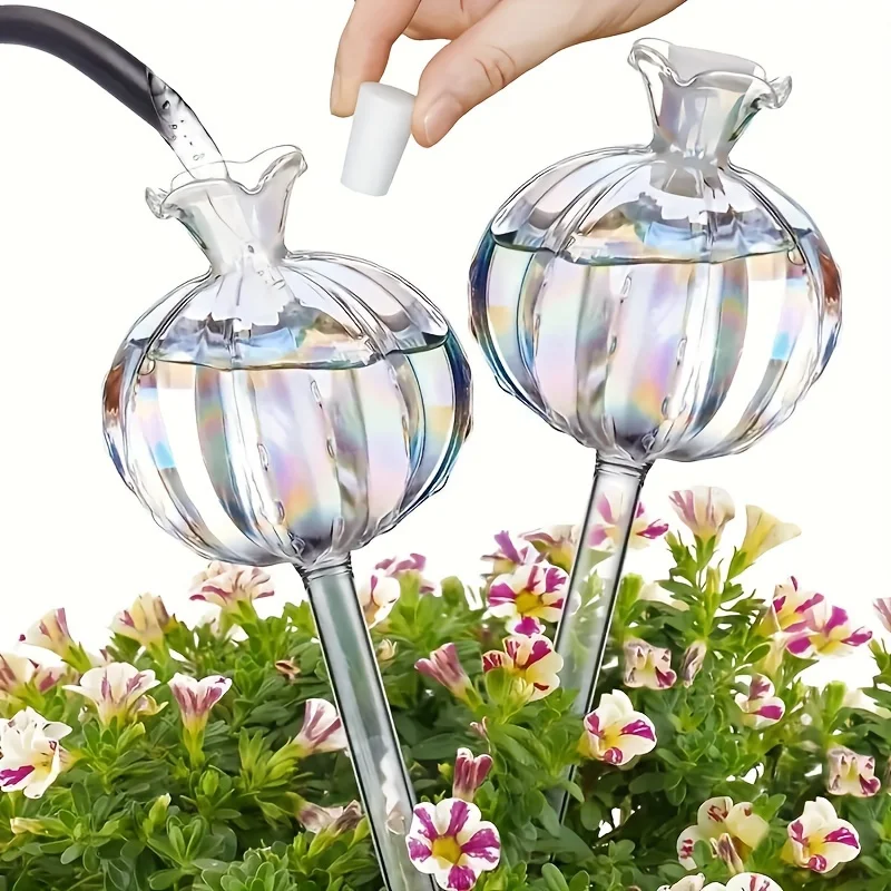 Bombillas de riego automático de plantas de vidrio, gotero de agua con forma de flor, dispositivo ligero para plantas de interior, sistema de riego por goteo