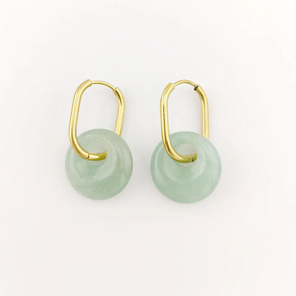 Pendientes de aro en forma de U de acero inoxidable con piedra natural de nueva tendencia para mujer