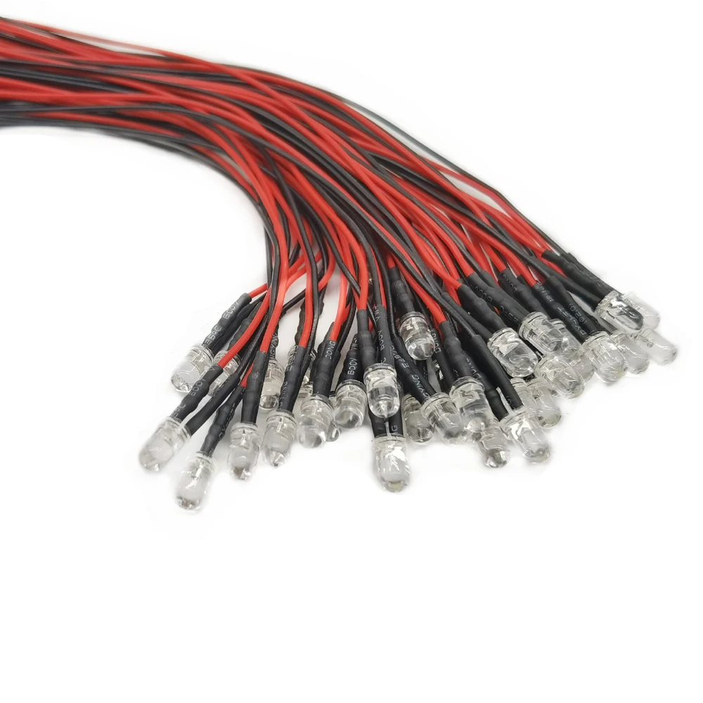 20-100 Uds 3mm/5mm/10mm rojo/verde/azul/RGB blanco UV DC12V 5V 24V LED redondo precableado transparente de agua con soporte de plástico