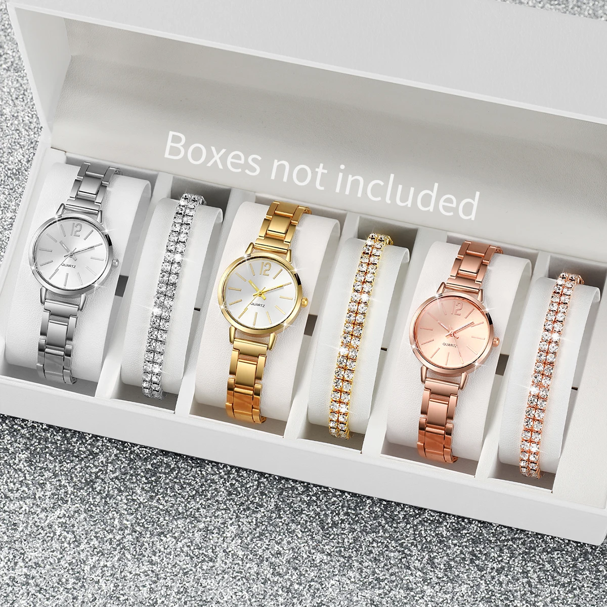 6 unids/set reloj de mujer moda banda de acero relojes de cuarzo conjunto de pulseras de diamantes (sin caja)