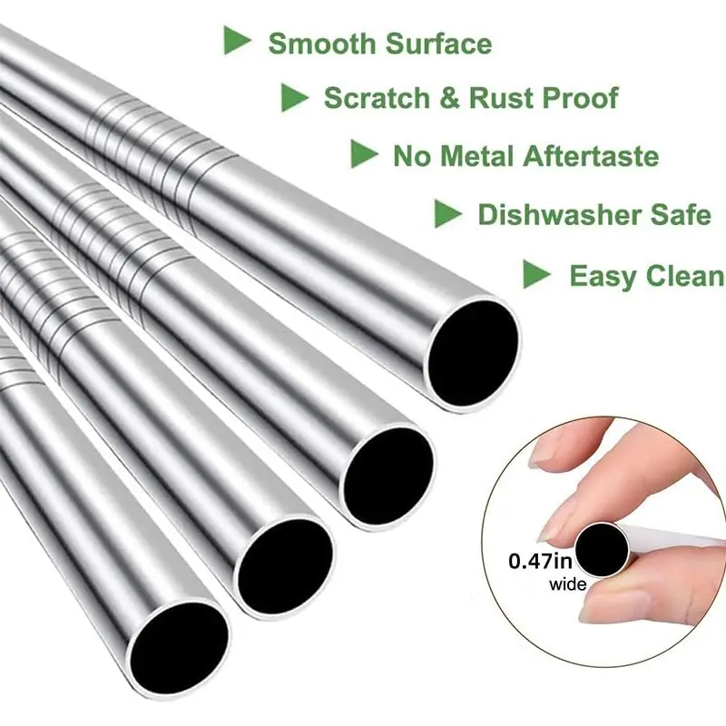 Pajitas reutilizables Boba con cepillo de limpieza, 4 Uds., pajita de té de burbujas de Metal de acero inoxidable Extra ancha para batidos y batidos