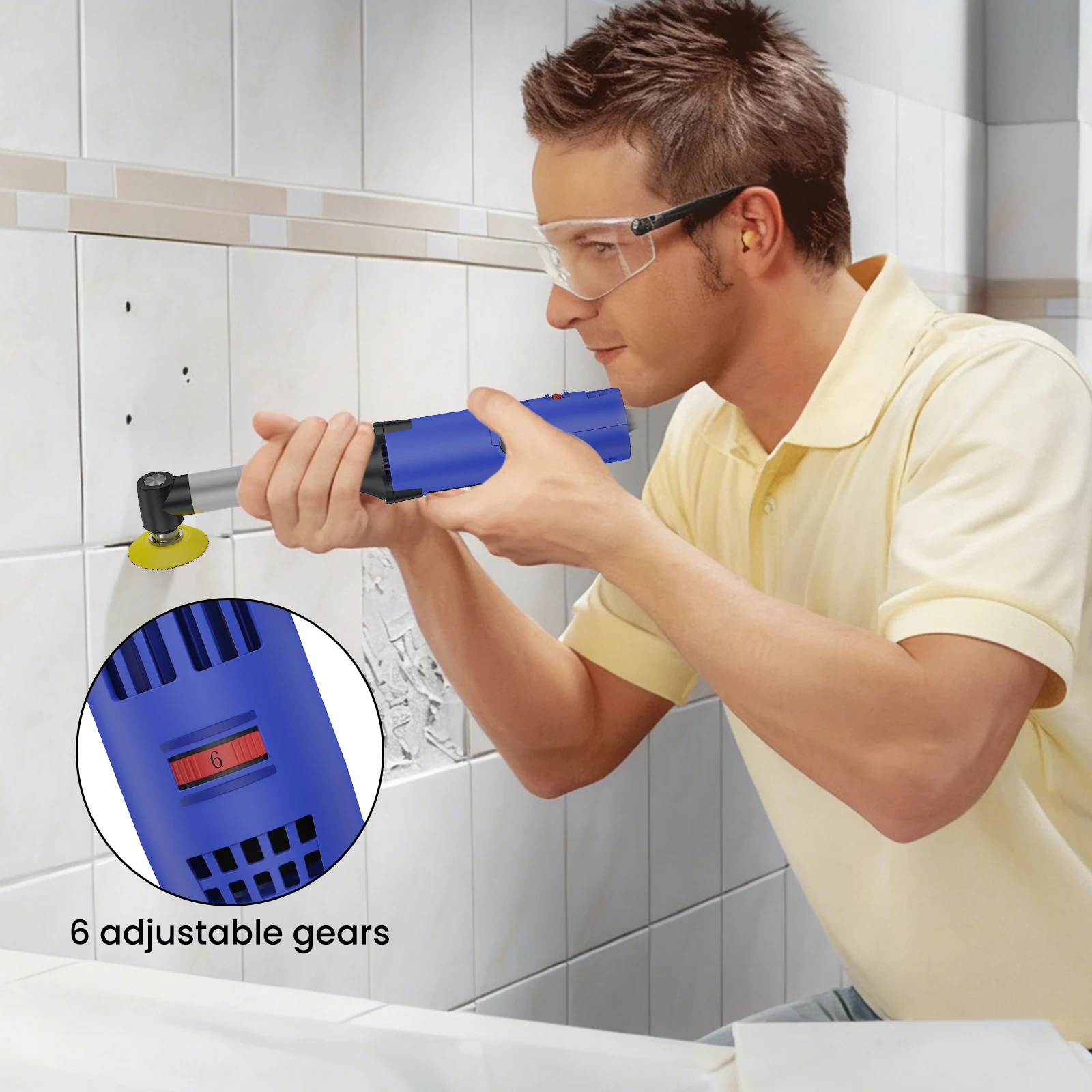 90 °   Herramienta de pulido y lijado para azulejos cerámicos, amoladora recta eléctrica de 350W-500W, 6 velocidades variables, con iluminación.