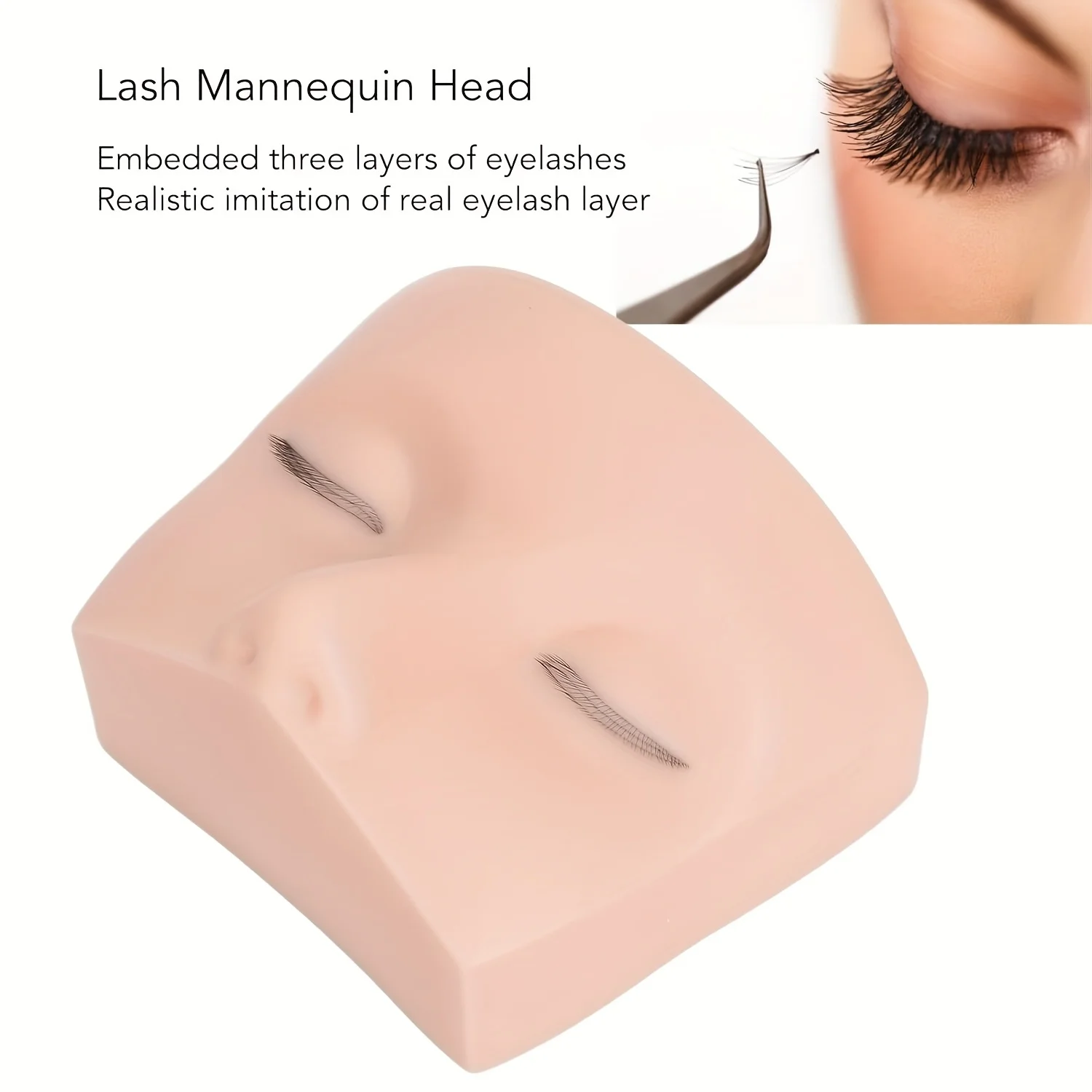 Cabeza de maniquí de pestañas, cabeza de maniquí de maquillaje, extensiones de pestañas, modelo de cara de práctica, cabeza de maniquí de pestañas de silicona elástica suave