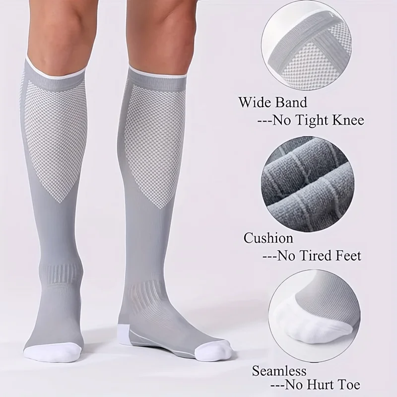 1 par de calcetines de compresión para hombres y mujeres, 20-30 mmHg - Calcetines de soporte para la circulación, adecuados para enfermería, viajes y deportes.
