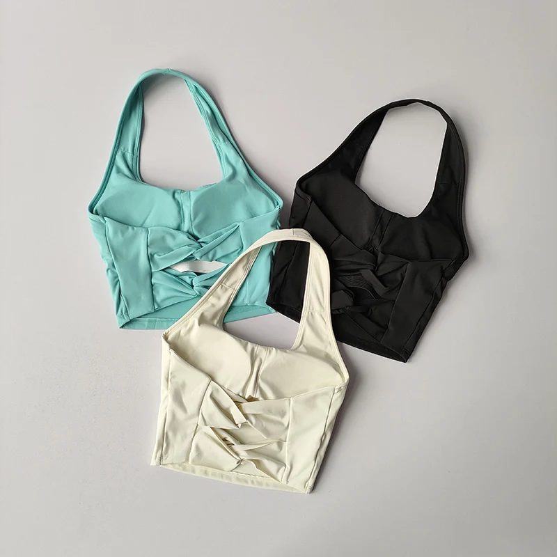 Ropa interior deportiva para mujer con almohadilla para el pecho, cuello Halter, Yoga cruzado, parte de atrás bonita, entrenamiento, correr, estilo chaleco, sujetador de Fitness