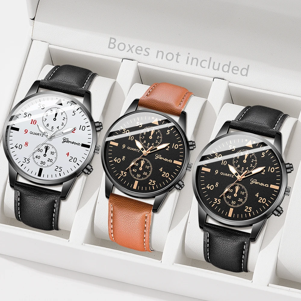 Conjunto de reloj de moda para hombre de 3 piezas, tendencia comercial, versátil, retro, clásico, esfera redonda, reloj de cuarzo, conjunto como regalo de vacaciones para él
