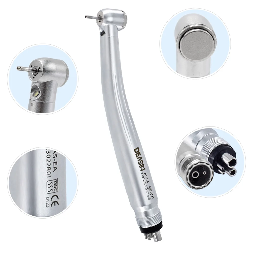 DEASIN Kit de Piezas de Mano Dentales de Alta y Baja Velocidad con Generador Eléctrico LED, Cabezal Estándar Recto y Contra-ángulo, Turbina de Aire con Triple Pulverización de Agua