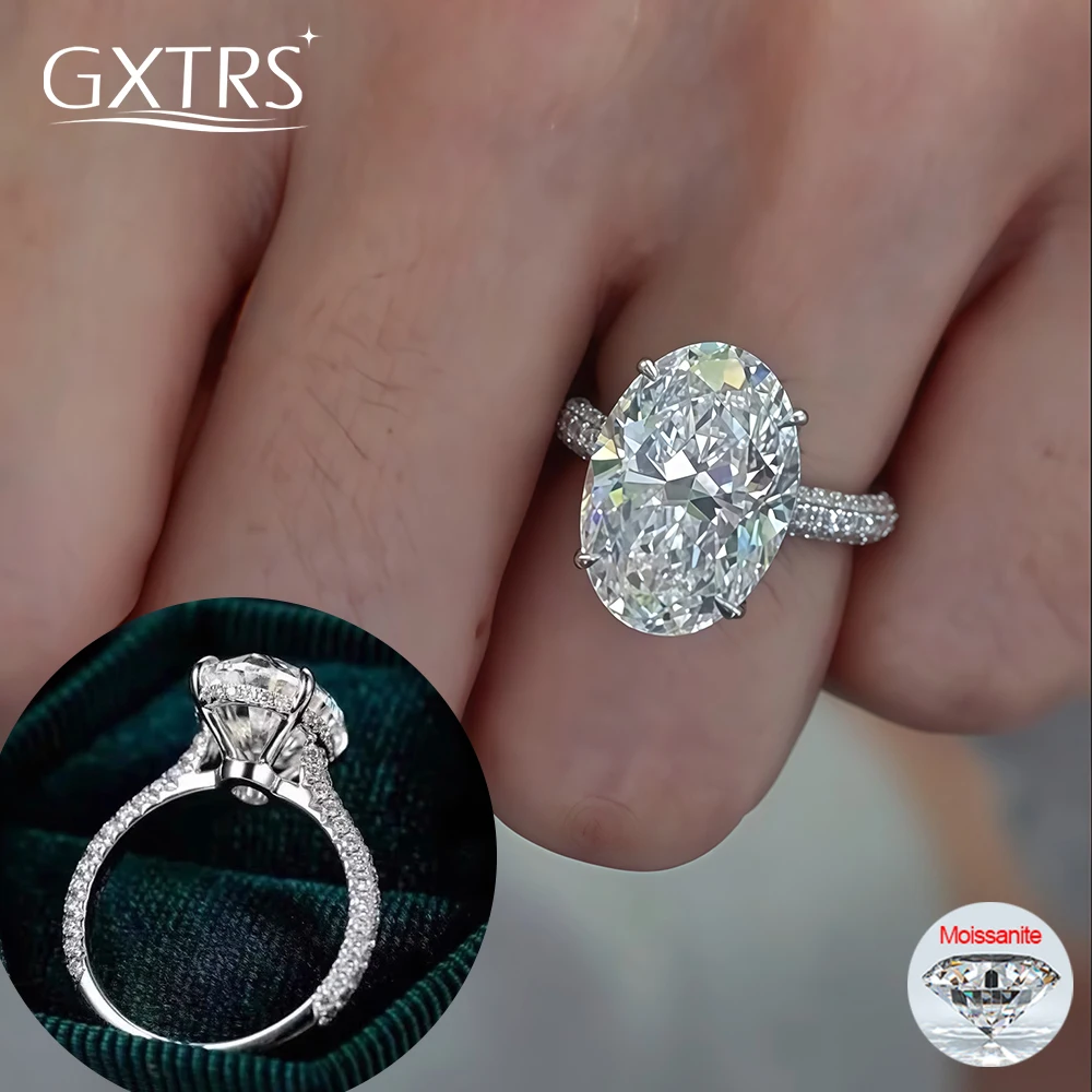 GXTRS-Anillo de moissanita de lujo de 8 quilates con corte ovalado, plata S925 para mujer, banda de boda de diamante de laboratorio brillante, certificado de joyería fina