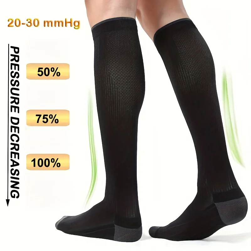 1 par de calcetines de compresión para hombres y mujeres, 20-30 mmHg - Calcetines de soporte para la circulación, adecuados para enfermería, viajes y deportes.