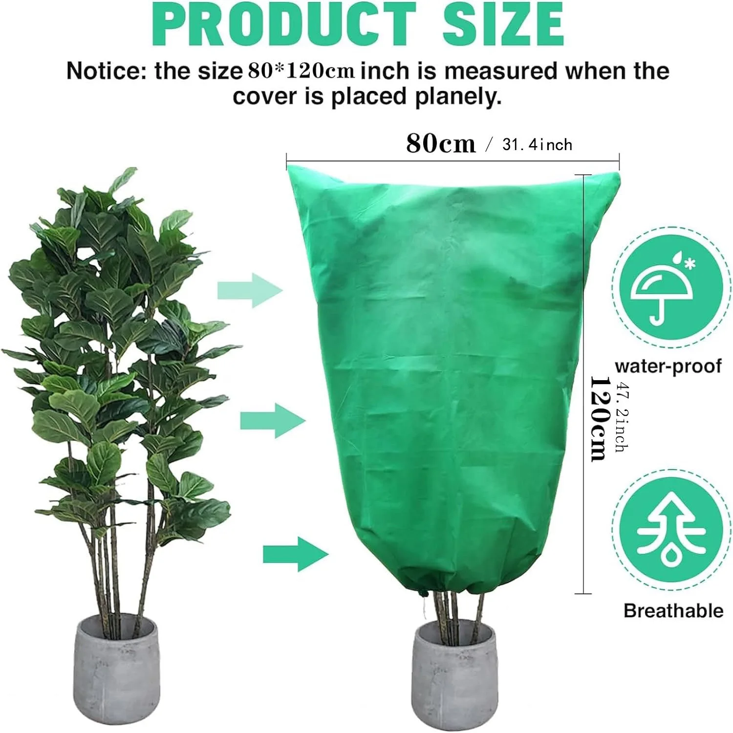 Bolsa de protección de invierno contra congelación para cubrir plantas, plantas de jardín con cordón con cremallera, transpirable