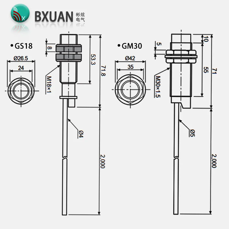 Sensor de Proximidad Capacitivo M18 de Entrega Rápida, Sensor Capacitivo de 3 Cables CC 12-24VDC/CA 100-240VAC, Salida de Tres Cables NPN PNP NO NC