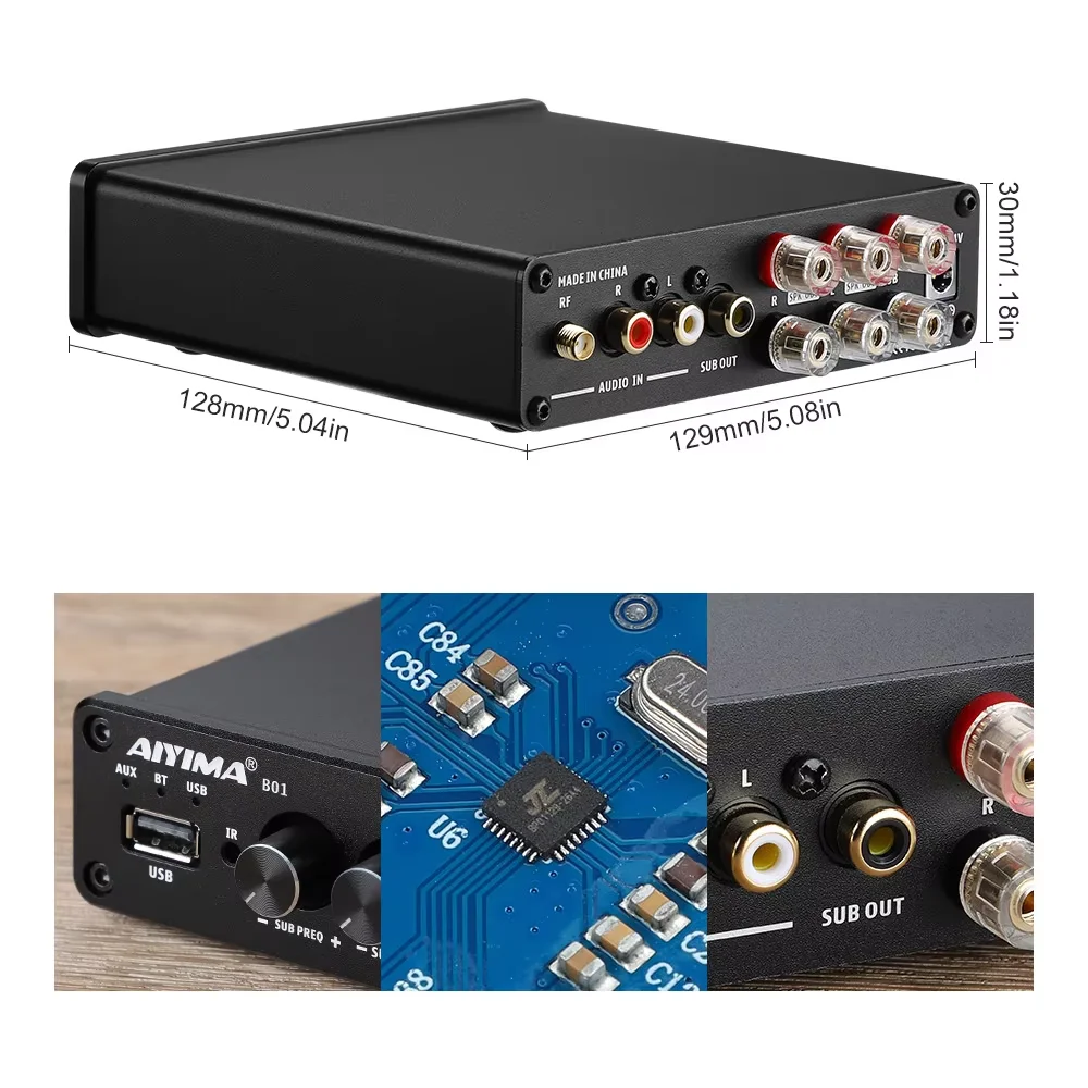Amplificador de Potencia Bluetooth AIYIMA B01 2.1, Amplificador de Sonido, Altavoz, Amplificador de Audio para el Hogar A03 TPA3116, Amplificador de Subwoofer 50Wx2+100W
