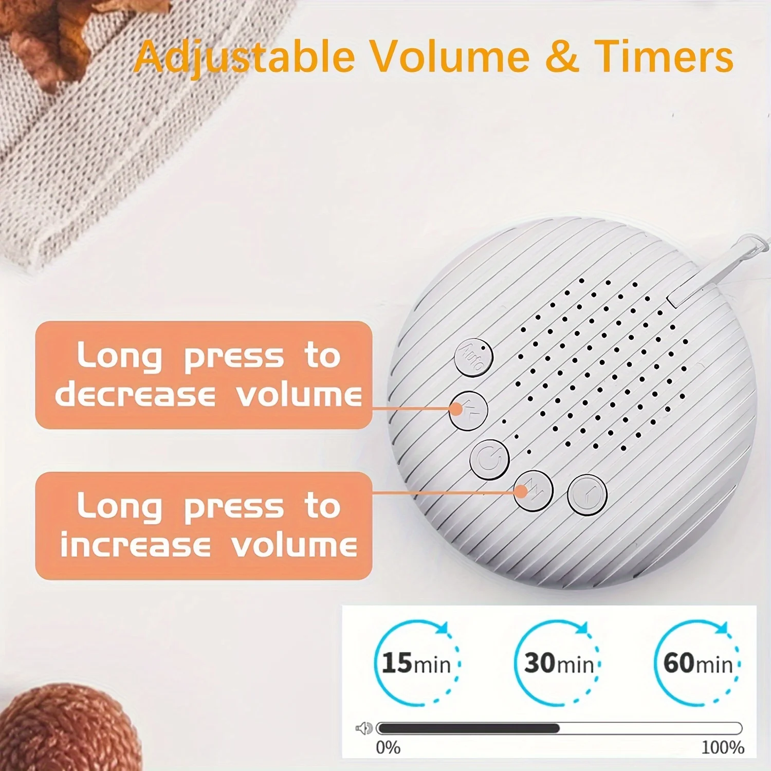 Máquina de ruido blanco, 10/12 sonidos, máquina portátil recargable por USB para dormir, para bebés, adultos y ancianos, temporizador, volumen para dormir y relajación