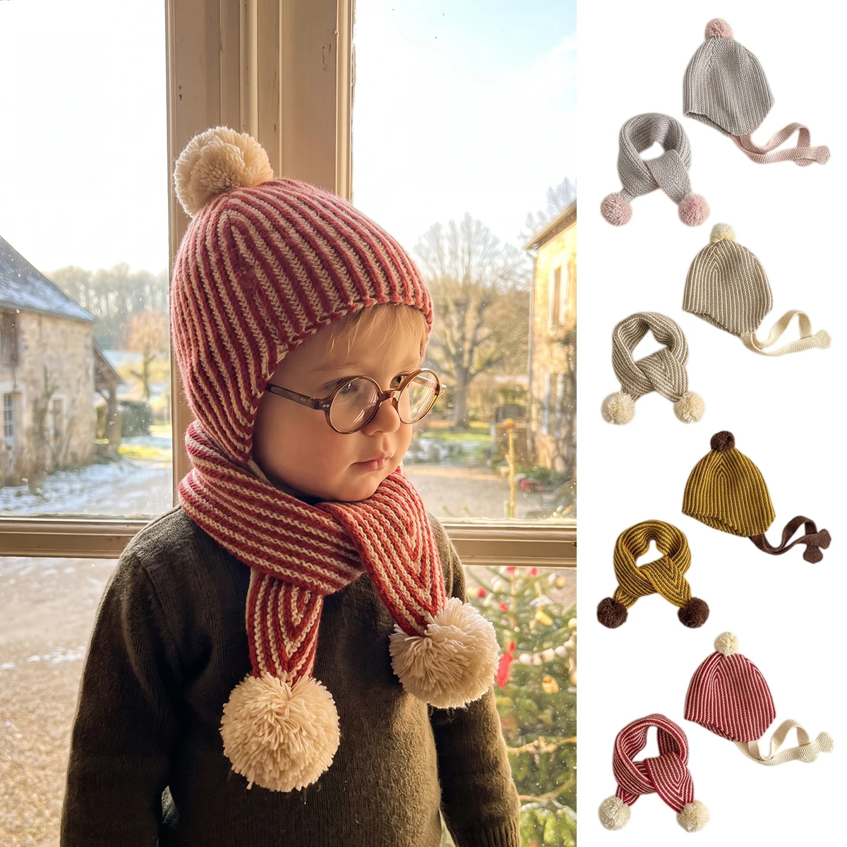 MILANCEL Conjunto de Gorro y Bufanda para Niños de 2 a 6 Años, Bufandas Cálidas de Invierno para Niños, Conjunto de Gorro y Calentador de Cuello para Bebés, Gorro Tejido para Niñas