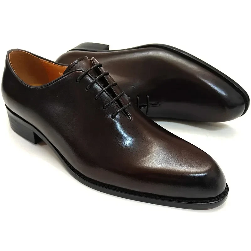 Zapatos de cuero de éxito para hombre, zapatos de trabajo de oficina de negocios informales Oxford hechos a mano de alta calidad para Gentalman, cómodos con cordones