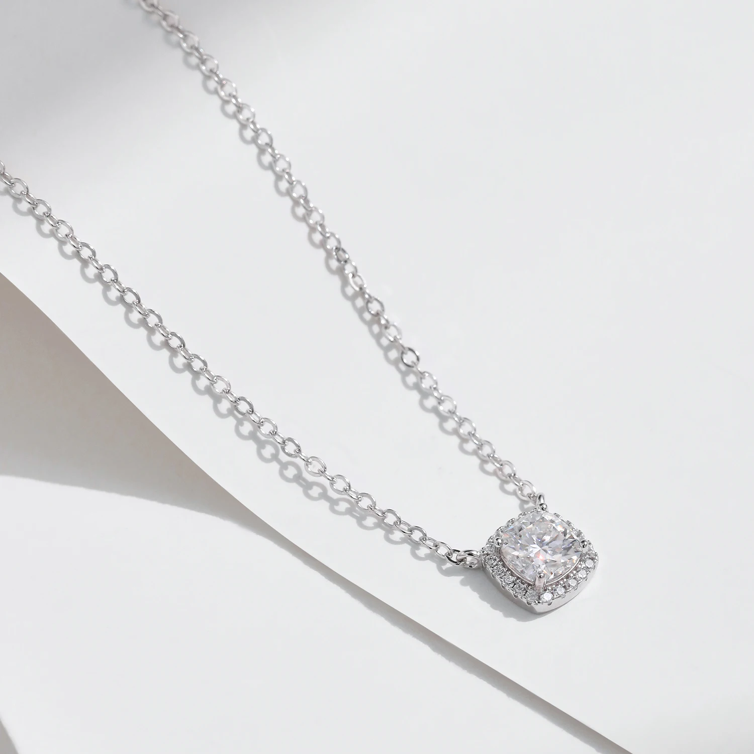 MODIAN cuadrado y redondo Halo Moissanite 925 collar con colgante de plata esterlina Color D VVS1 collar de diamantes de laboratorio para joyería de mujer