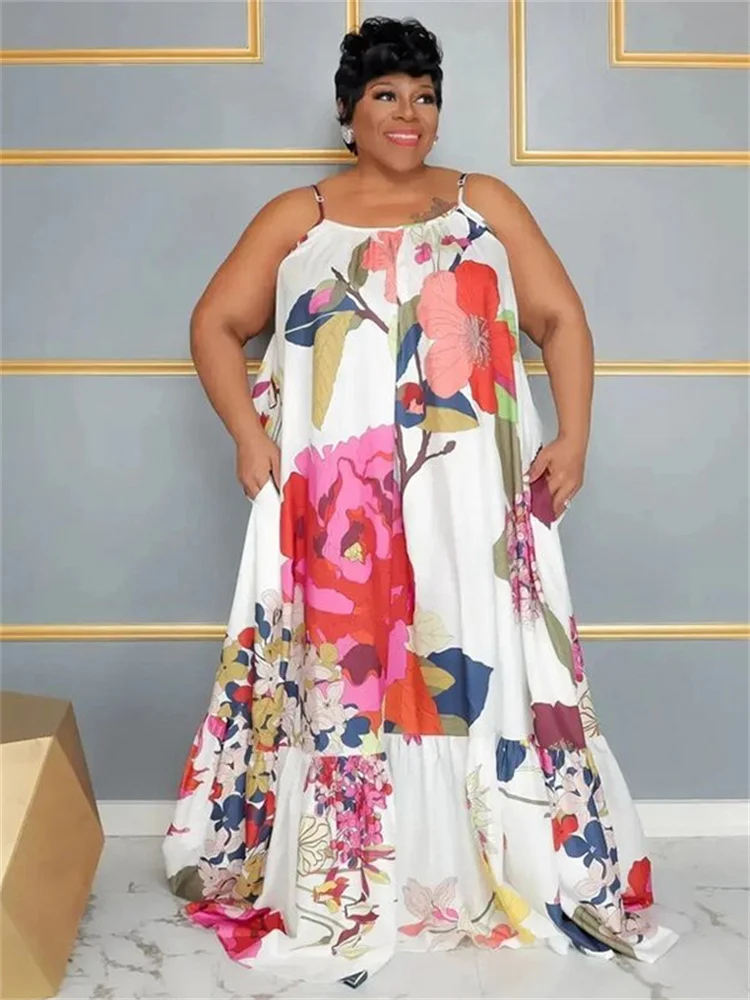 Wmstar-vestido de verano de talla grande para mujer, prenda elegante con estampado de flores, longitud máxima, venta al por mayor, 2023