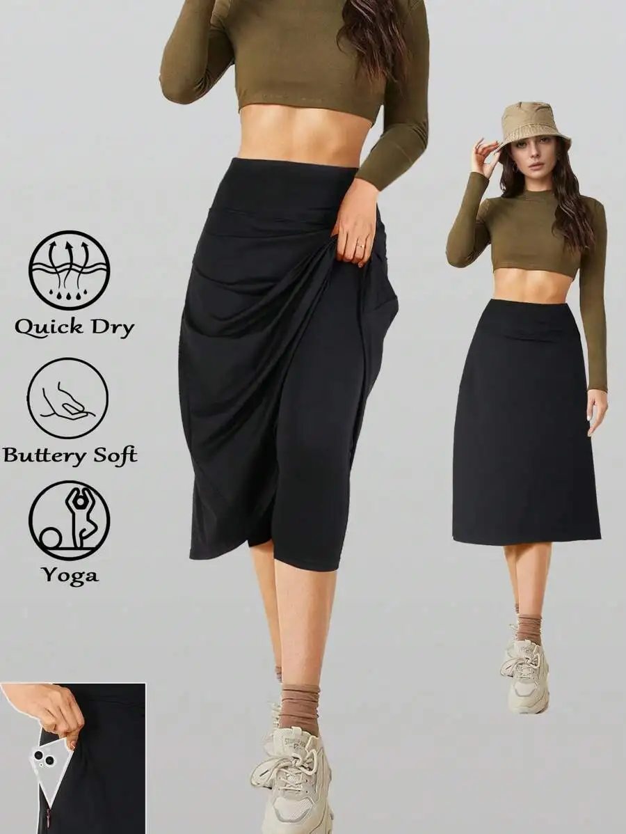Falda de tenis de secado rápido y ajuste ceñido, estilo halter de yoga de una pieza, color puro, estilo minimalista, alta elasticidad en cuatro direcciones, anti-transparencia.