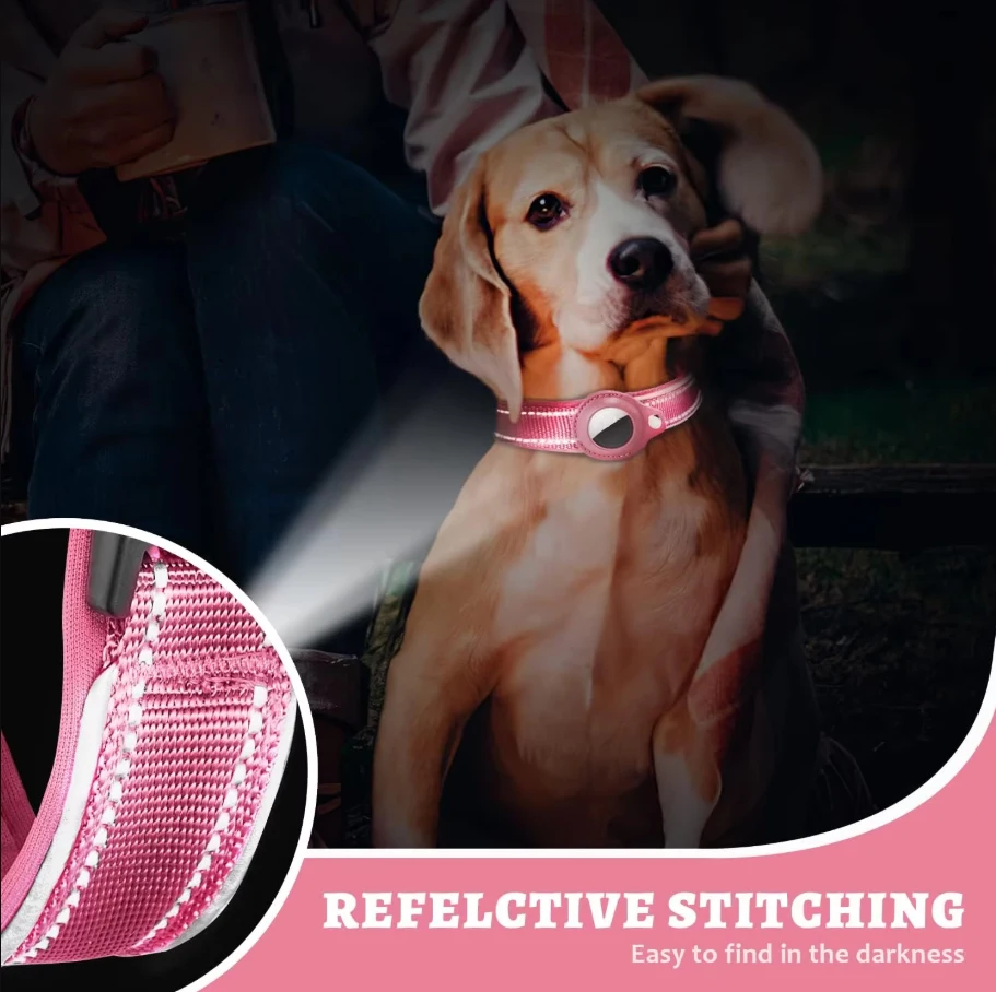 Collar reflectante para perros AirTag, Collar para perros resistente con soporte AirTag ajustable, accesorios para perros pequeños, medianos y grandes