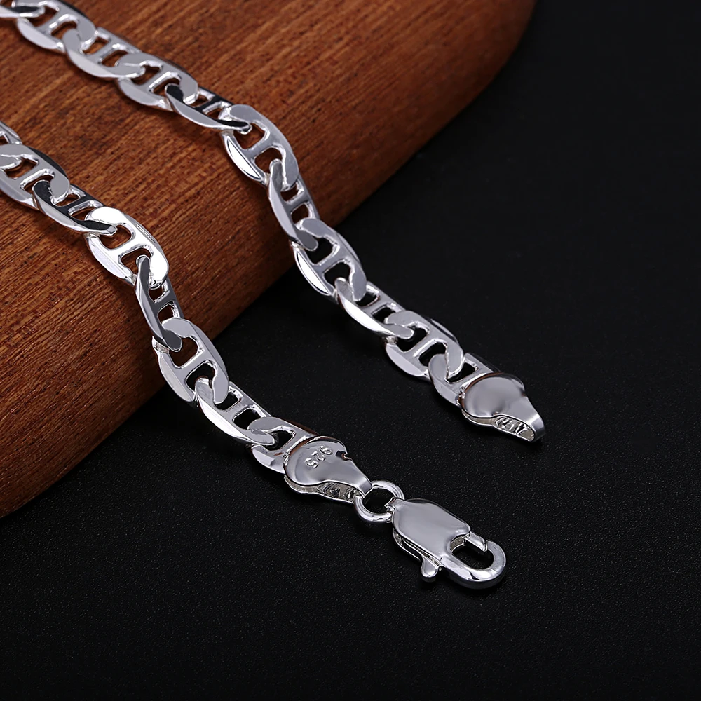 Productos de moda, Plata de Ley 925, collar de cadena clásico de 6MM, pulsera, conjunto de joyería para mujeres y hombres, regalos de boda para parejas