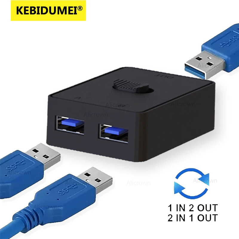 Conmutador KVM USB 3,0, 1x2/2x1, controlador compartido bidireccional, divisor para ordenador, PC, teclado, ratón, impresora, concentrador USB 2,0