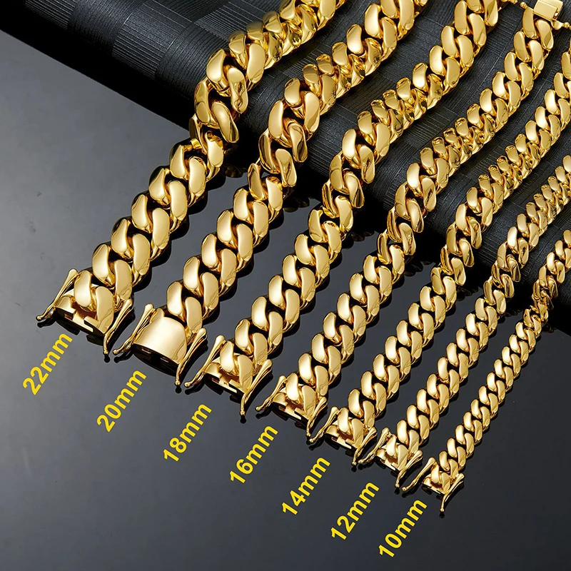 Collares de cadena cubana Miami de acero inoxidable color oro brillante estilo Hip Hop para hombres, joyería de rapero, envío directo.