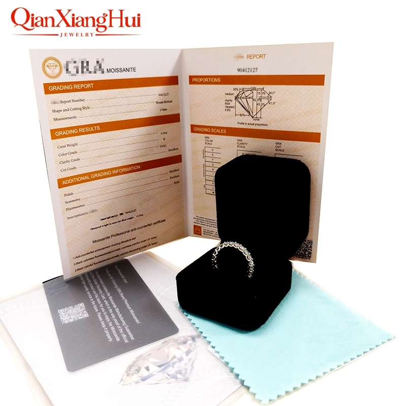 Anillo de Plata 925 con Moissanita Redonda Blanca D VVS de 1.8mm, Media Eternidad y Media Primera Calidad, Joyería para Regalo, Fiesta, Citas, Mujer