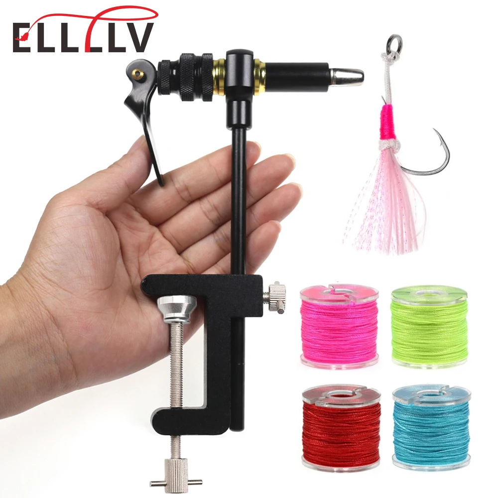 Elllv 360 °   Gancho de asistencia de rotación, tornillo de banco para atar moscas, abrazadera en C con mandíbulas de acero endurecido, herramientas para hacer señuelos de pesca