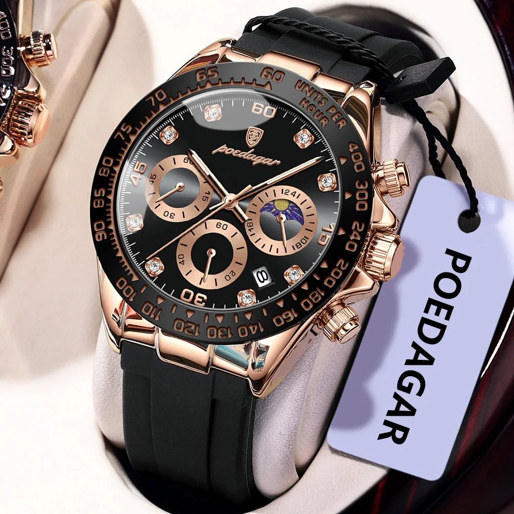POEDAGAR, reloj de pulsera de lujo a la moda para hombre, cronógrafo con fecha, reloj de cuarzo de alta calidad para hombre, relojes militares luminosos impermeables para hombre