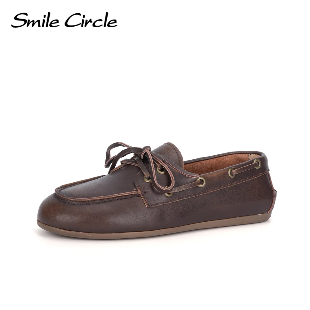 Zapatos náuticos de cuero genuino para mujer, zapatos planos, estilo mocasín clásico para mayor comodidad