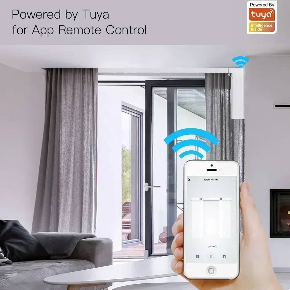 MOES-Motor de cortina eléctrica WiFi/ZigBee, pista de cortina de empalme motorizada personalizada inteligente Tuya con control remoto RF, Alexa, voz de Google