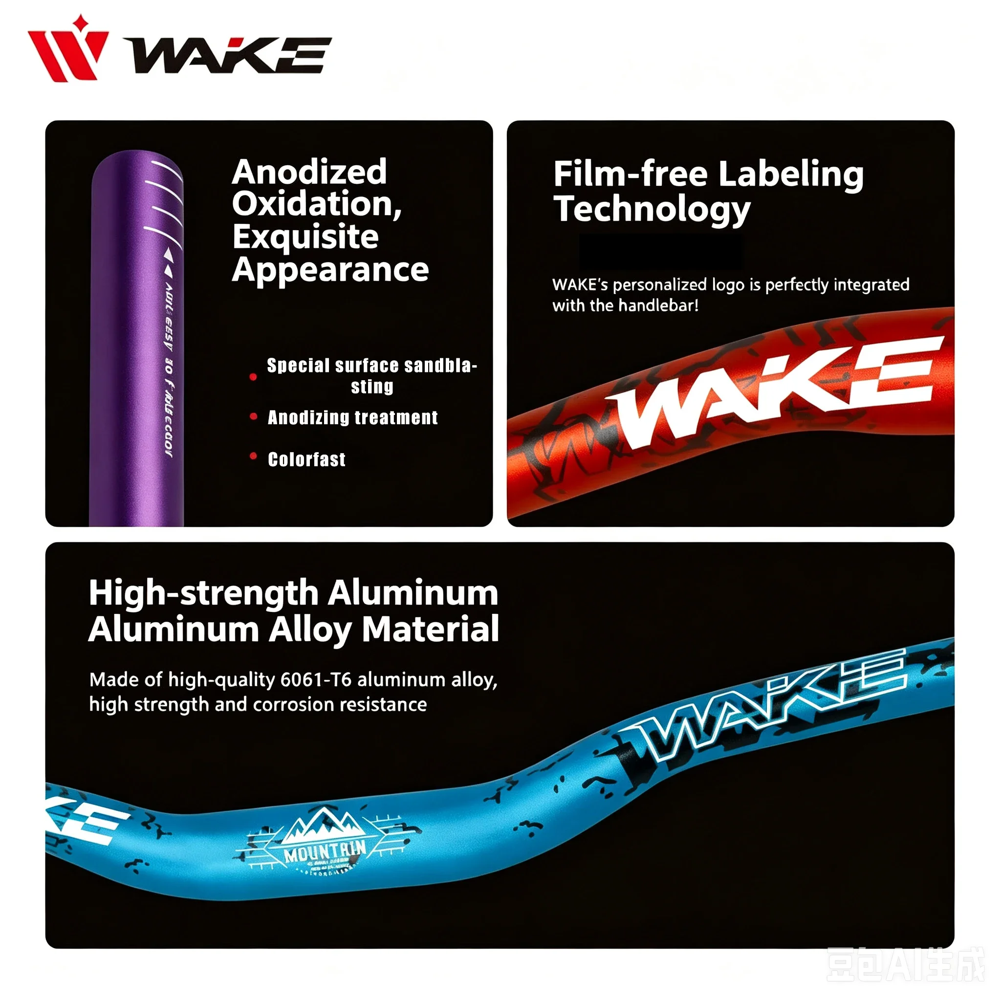 Manillar de Bicicleta WAKE de 720 mm/780 mm para Bicicleta de Montaña, Elevación de 30 mm, Aleación de Aluminio, 31,8 mm, Manillar Tipo Swallow para MTB