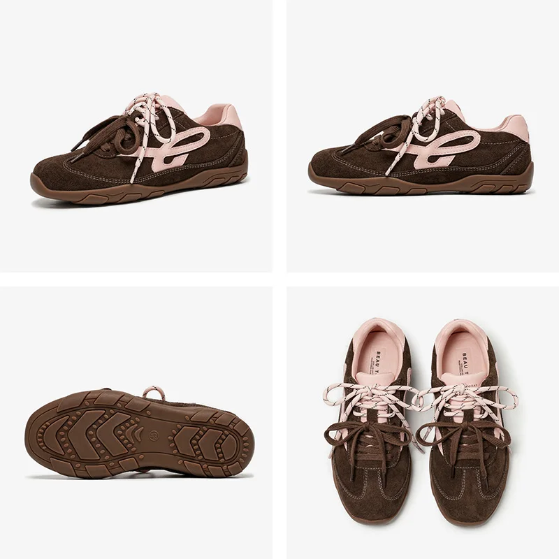 BEAUTODAY, zapatillas informales de cuero vacuno, Color mezclado, punta redonda, cordones de doble color, zapatillas deportivas, zapatos de mujer hechos a mano 29977