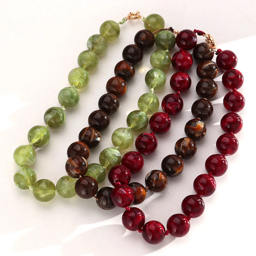 Gargantilla de cuentas redondas grandes Multicolor a la moda para mujer, collares de nudo hechos a mano con cuentas geométricas acrílicas, regalos de joyería