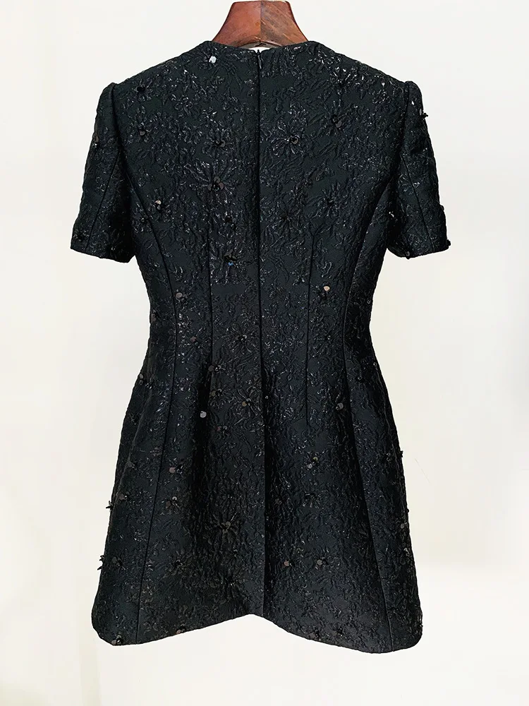 Vestido de Moda de Diseñador 2026 de HIGH STREET, Vestido Elegante con Adornos Florales de Jacquard con Cuentas para Mujer