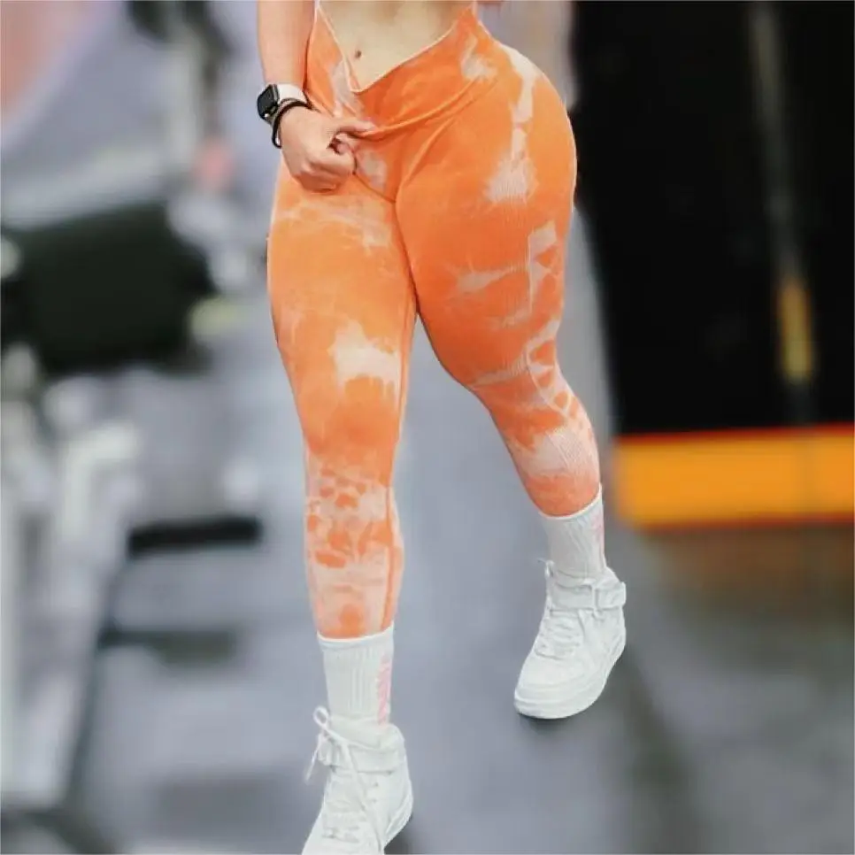 Mallas deportivas para gimnasio con tinte anudado para mujer, pantalones de Yoga elásticos gruesos para entrenamiento de levantamiento de glúteos, mallas deportivas de entrenamiento de cintura alta para Fitness