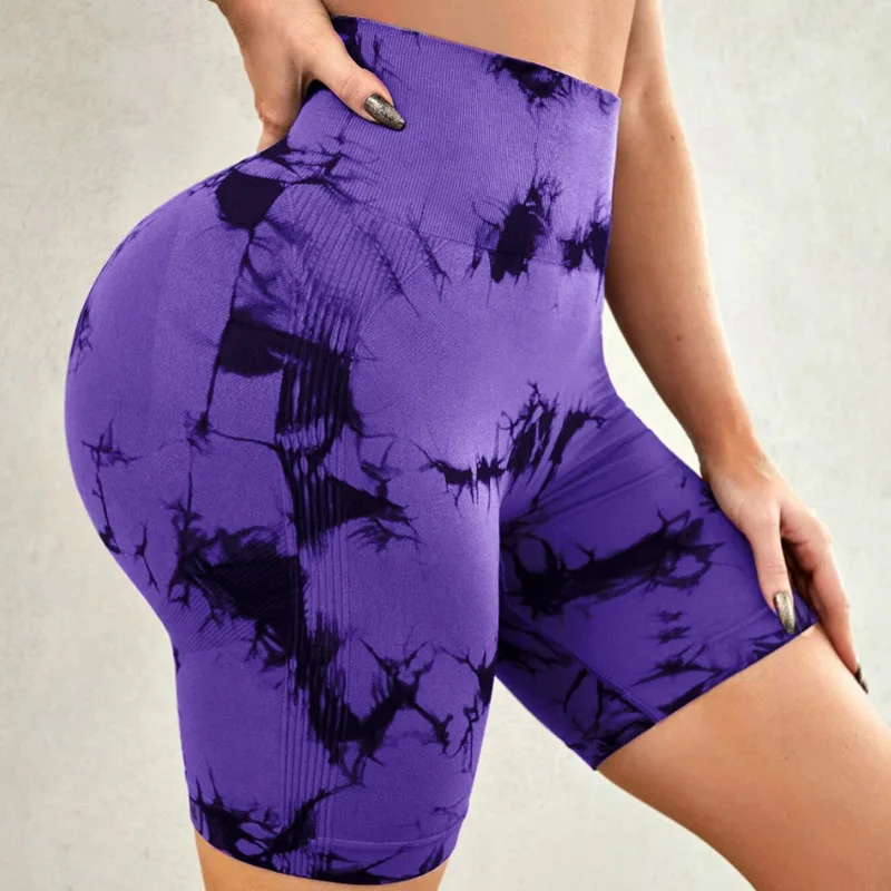CZGUKE Pantalones cortos deportivos de yoga para mujer, de cintura alta, sin costuras, con efecto tie-dye, levanta glúteos, sexys, ajustados, para correr