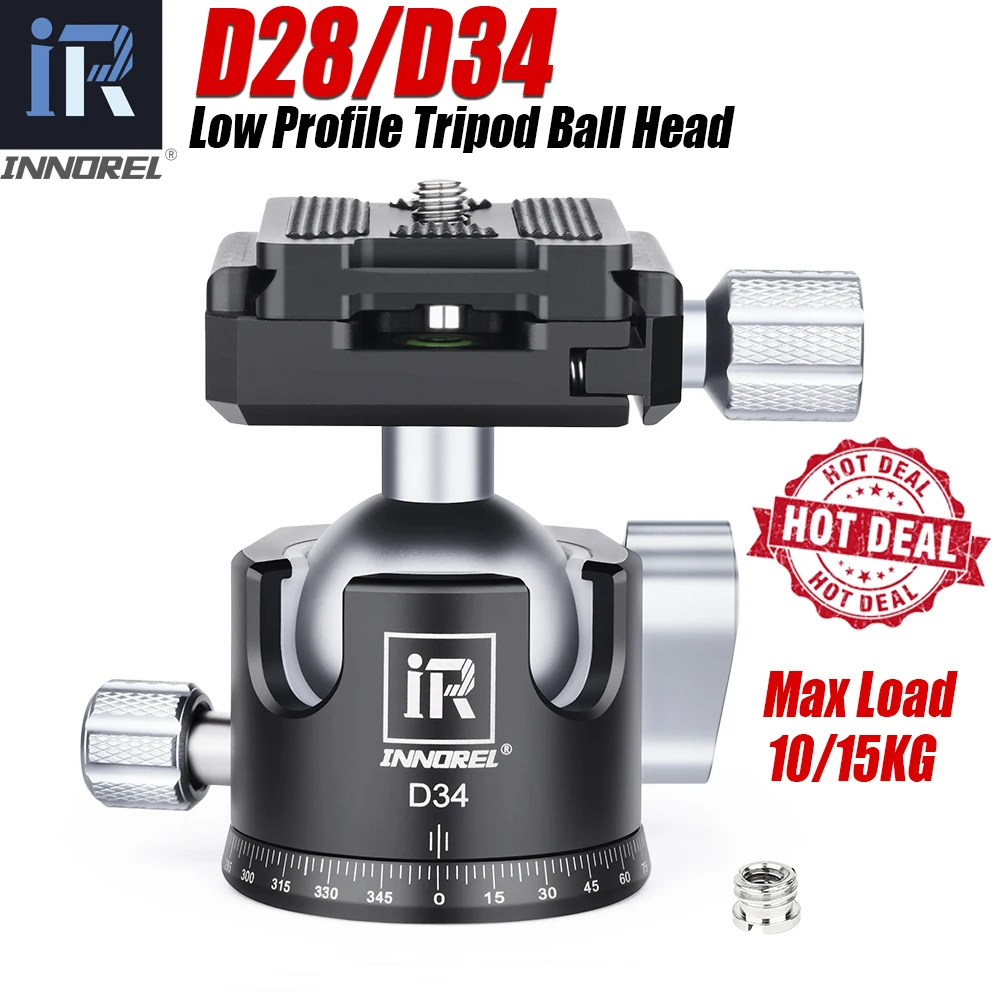 INNOREL trípode profesional cabeza de bola centro de baja gravedad 360 panorámica CNC 28mm/34mm bola para trípode monopié carga 10kg/15kg