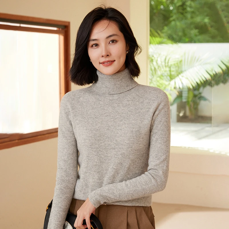 WinvyNee, ropa para mujer, suéter de lana Merino, Tops informales de manga larga, jersey de cuello alto, Jersey de punto suave y cálido para invierno A 1263006