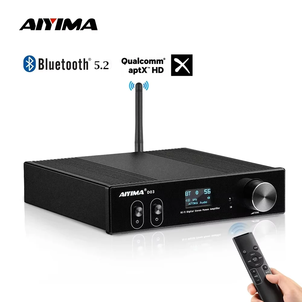 Amplificador Bluetooth AIYIMA D03 150Wx2, Amplificador de Sonido Estéreo HiFi, Amplificador de Subwoofer, DAC USB, OLED, APTX, DIY 2.1, Audio para el Hogar