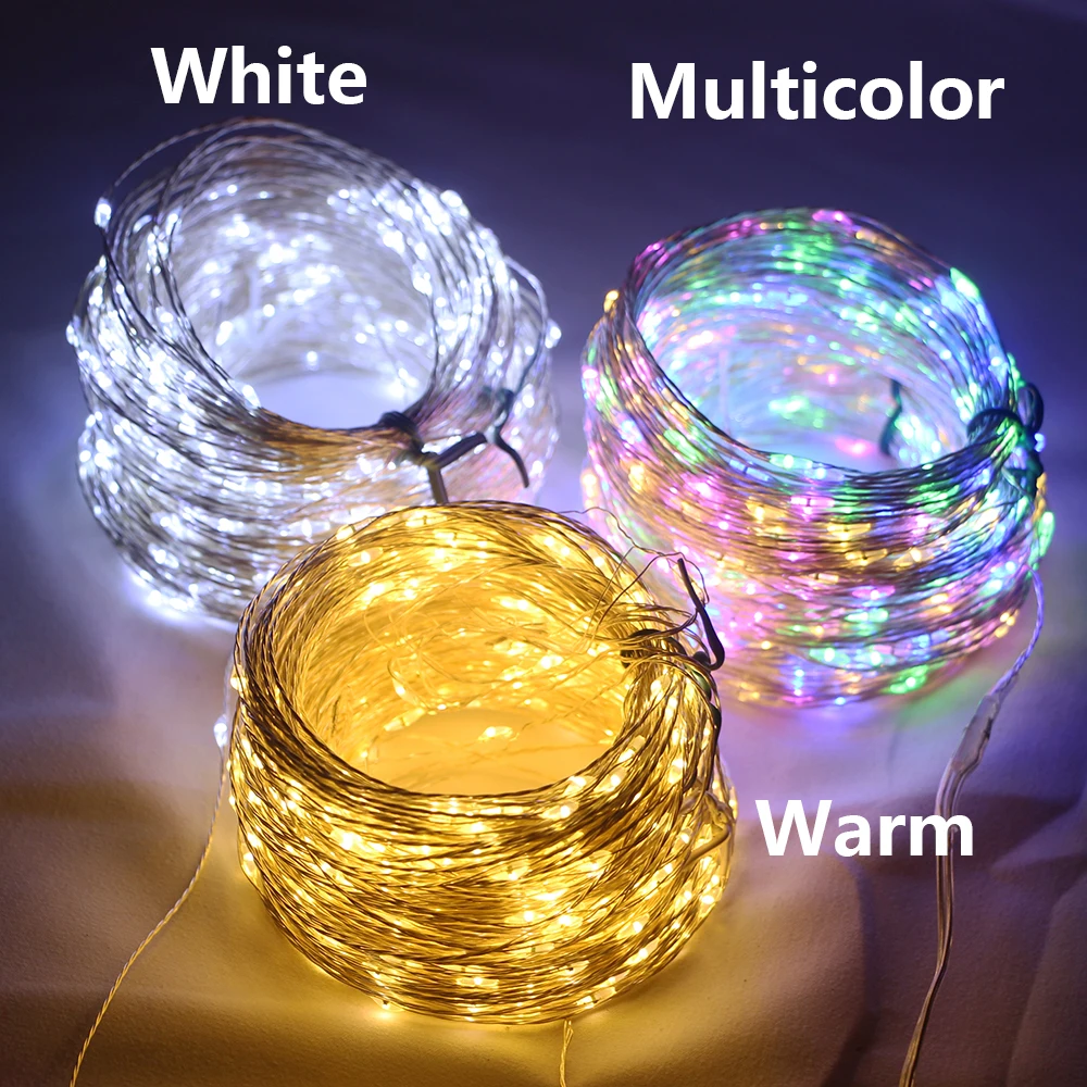 Guirnalda de luces LED de 50M/100M, guirnaldas de luces de alambre plateado, guirnalda de Navidad para boda al aire libre, árbol de Año Nuevo, decoración de fiesta en terraza