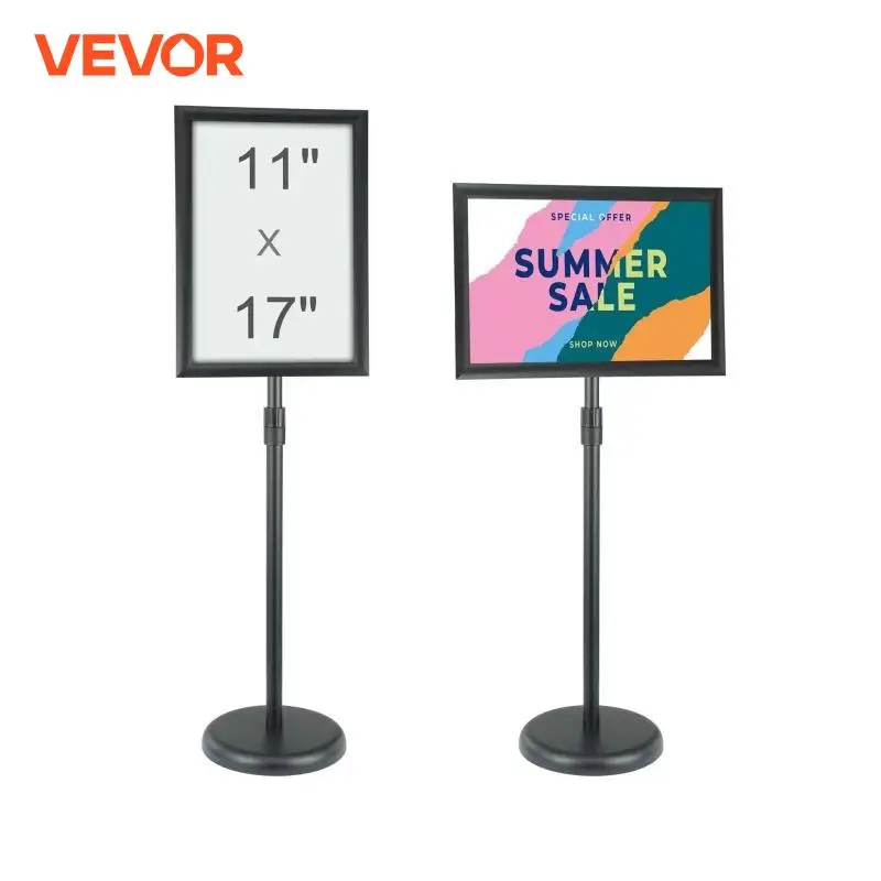 VEVOR Soporte para Carteles 420x297 mm Soporte de Exhibición de Pie Rotación de 360° Altura Ajustable 850-1357 mm Tabla de Anuncios de Aluminio con Base Pesada y Hoja de PVC para Información de Menú