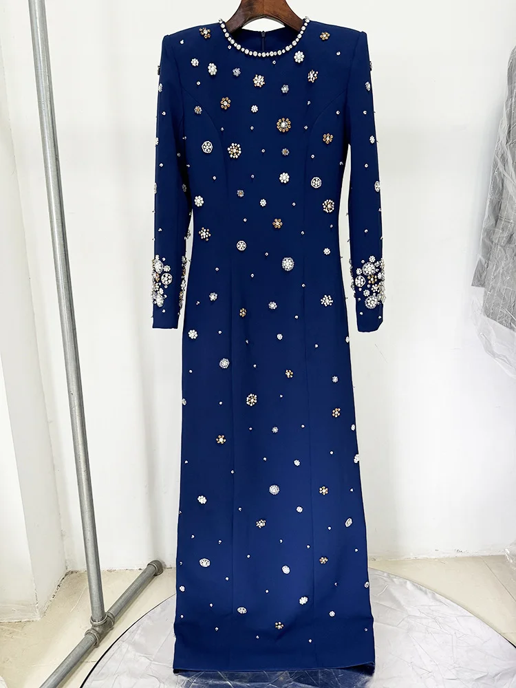 Vestido Largo de Fiesta de Diseñador, Última Moda 2026, Vestido Largo Formal de Manga Larga con Cuentas de Lujo para Mujer
