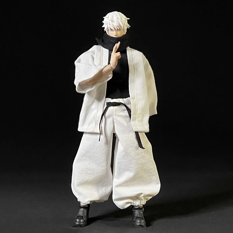 Conjunto de Ropa a Escala 1/12 de Jujutsu Kaisen Gojo Satoru, Abrigo Blanco, Pantalones con Linterna y Bufanda para Figura de Acción de 6 Pulgadas