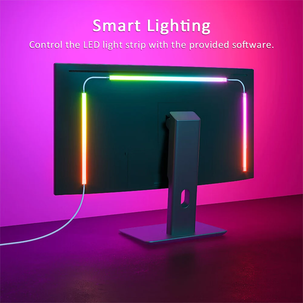Tira de luces LED USB para PC de 24-34 pulgadas, Monitor de tira de luz de sincronización de ordenador, retroiluminación LED de pantalla RGB para decoración de ambiente de sala de juegos