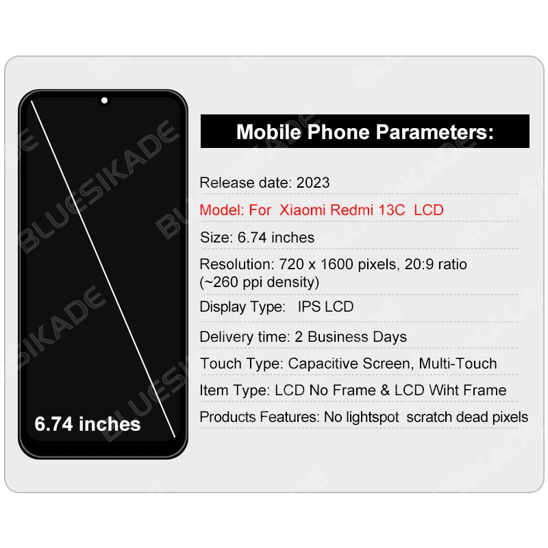 Elija para Xiaomi Redmi 13C pantalla LCD Digitalizador de pantalla táctil 23100RN82L 23106RN0DA 23108RN04Y piezas de repuesto de pantalla